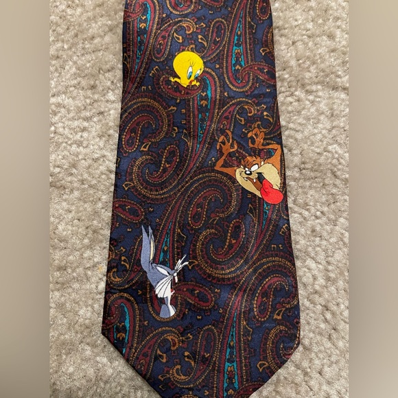 Men’s Vintage LOONEY TUNES Mania 1994 Paisley Neck Tie - Picture 2 of 5
